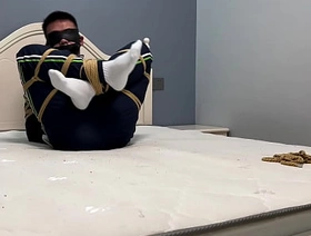 Asian boy in white socks and Ebi-position bondage japan gay porn bus