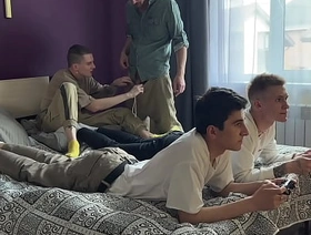 Stepfather and stepson fuck twinks in their tight asses while they play an obstacle console chinese porn detached video