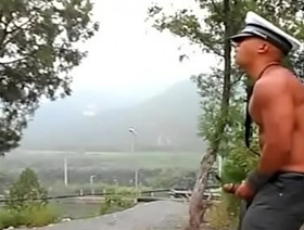 Chinese muscular guy jerking outdoor and load a huge cum from his monster dick chinese gay panhandler porn