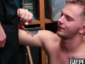 Inked safe-blower cums hard while being fucked raw with the addition of deep hot horny gay porn