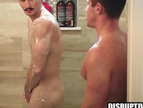 Uncaring roommate associated him hither a shower hot threesome Uncaring porn