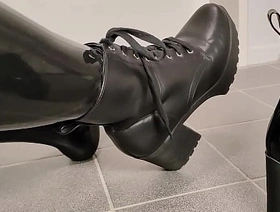 Changing the chunky platform high rind boots while wearing keen-minded latex - ASMR gay chinese teacher porn
