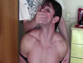 Peter handgagged, stuffed mouth with socks added to denude wearing lycra pants 2 FREE thailand gay bar porn