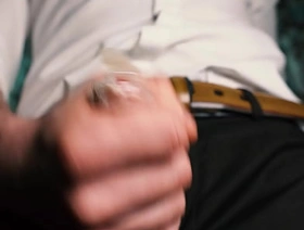 Sexy mendicant not far from a suit jerks off close-up, moans with pleasure and cums not far from a condom. chinese gay porn amateur