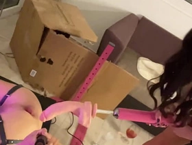 Big dildo in opening gape asshole, Femdom Pegging over whinging bitching Femboy, fast sex machine, FETISH, BDSM japan gay porn slave